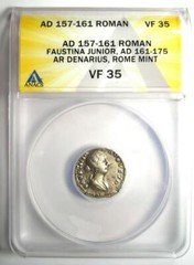Faustina Junior AR Denarius Silver Coin 157-161 AD – Certified ANACS VF35