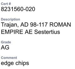 Sestertius Emperor Trajan Ancient Roman Coin 98-117AD NGC Graded Genuine Rome