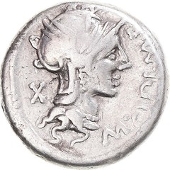 [#1170960] Coin, Cipia, Denarius, 115-114 BC, Rome, VF(30-35), Silver, Crawford: