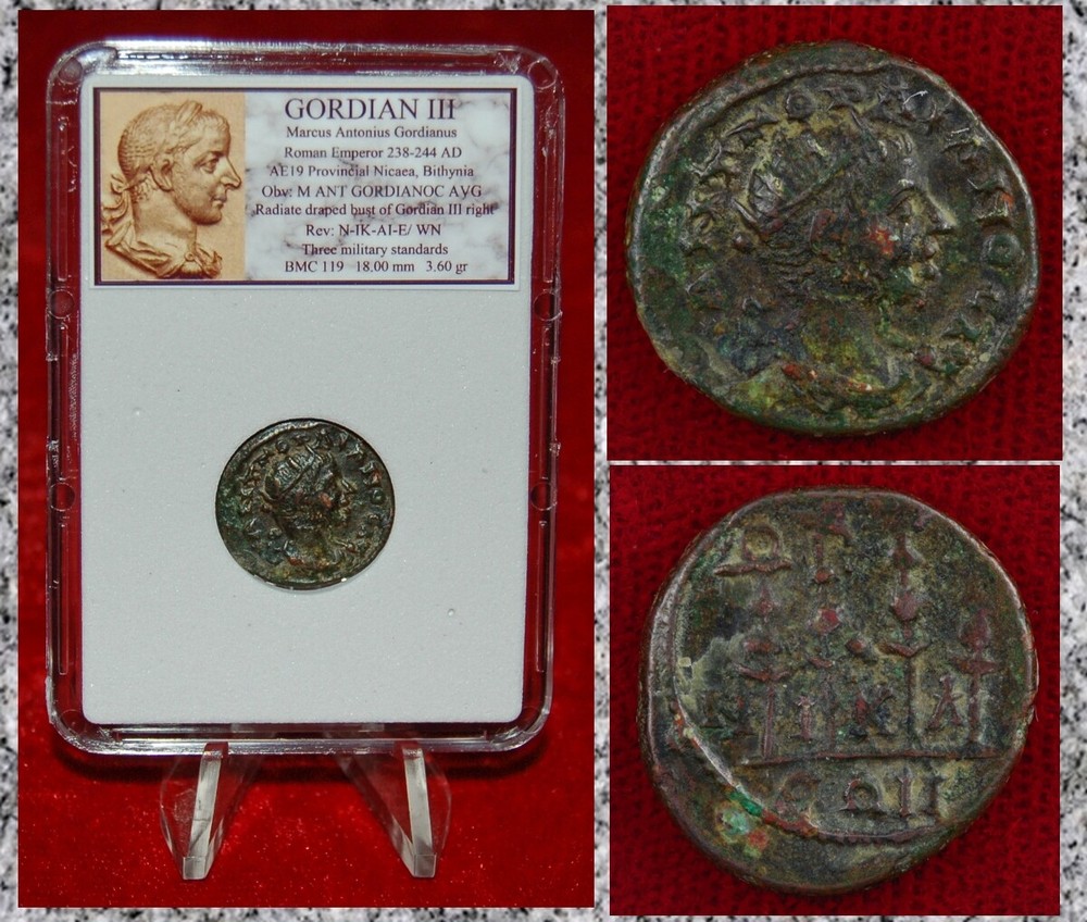 Roman Empire Coin GORDIAN III Military Standards On Reverse Nicaea Bithynia Mint