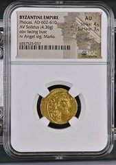Phocas, AD 602-610 BYZANTINE EMPIRE AV Solidus AU Strike: 4/5 Surface: 3/5 NGC