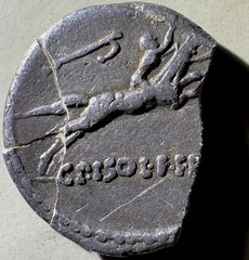 Roman Republican Calpurnius Silver AR Denarius Broken Crystallized Ancient Coin