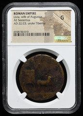 Livia, Wife of Augustus. AD 22-23. Æ Sestertius, under Tiberius, NGC G