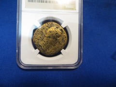 NGC F 0.7 oz/22g ‘Gold’ Orichalcum Sestertius Antoninus Pius 138 AD Strike 4/5