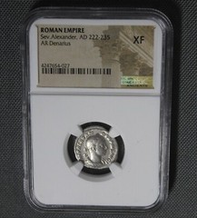 SEVERUS ALEXANDER NGC XF 222 AD Silver Ancient Roman Coin Sol Sun Rare Denarius
