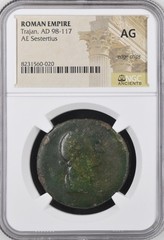 Sestertius Emperor Trajan Ancient Roman Coin 98-117AD NGC Graded Genuine Rome