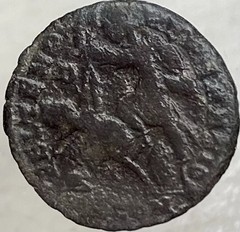 Ancient Roman Coin 353-354 AD Emperor Constantius II Soldier Spearing Horseman