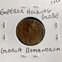 Ancient Roman Coin 392-395 AD Emperor Theodosius Holding Globe Gloria Romanorum