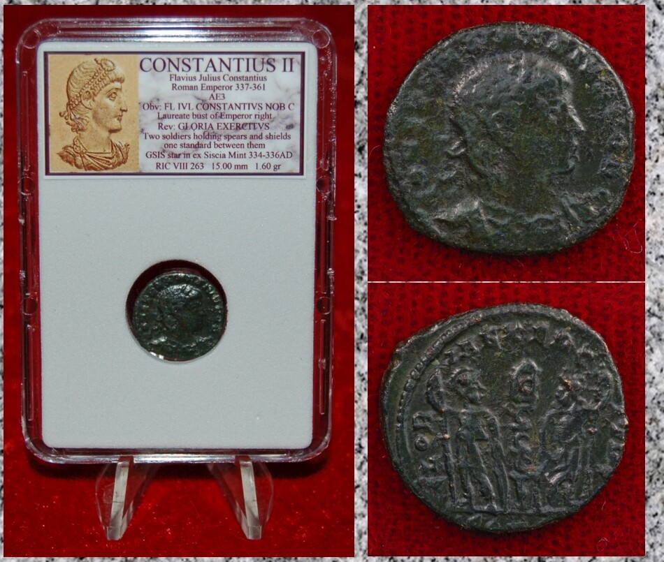 Ancient Roman Empire Coin CONSTANTIUS II Two Roman Soldiers “Glory of The Army”