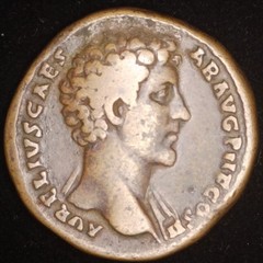 145-147 Marcus Aurelius (As Caesar), AE Sestertius VF