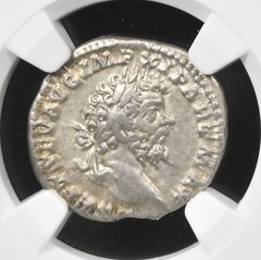 Septimius Severus & Aequitas w Scales NGC Choice Ancient Silver Roman Coin D1218