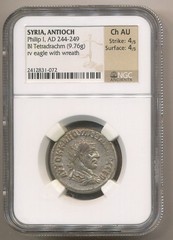 AD 244-249 SYRIA ANTIOCH PHILIP 1 SILVER TETRADRACHM NGC CHOICE AU