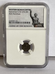 AD 375-392 Western Roman Empire – Valentinian II AE4 Nummus – NGC