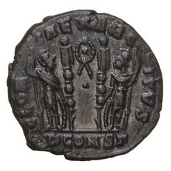 ROMAN EMPIRE – 333-334 AE3 – Constantine I – Two Soldiers with Standards – Arles