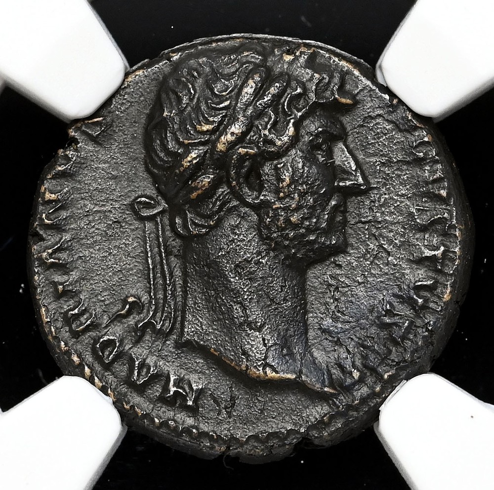 ROMAN EMPIRE. Hadrian, AD 117-138. Æ Semis, Military Standards, NGC AU
