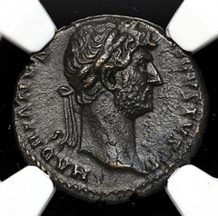 ROMAN EMPIRE. Hadrian, AD 117-138. Æ Semis, Military Standards, NGC AU