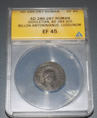 ANACS ROMAN EMPIRE DIOLETIAN AD 286-287 Billon Ancient Rome Lugdunum EF 45 Coin
