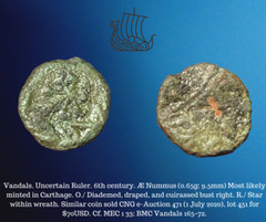 6th Century AD Vandals Uncertain Ruler AE Nummus 0.65g 9.5mm Star in Wreath Coin