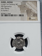 CELTIC GAUL, Aedui. 1st Century BC. Silver Quinarius, Horse, NGC Fine