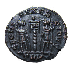 CONSTANS. 337-350 AD. AE 4. TRIER MINT, C. 348-350 AD TWO SOLDIERS REVERSE SHARP