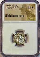 81-96 AD Domitian Ancient Roman Silver Denarius Coin Rome NGC Choice F Fine