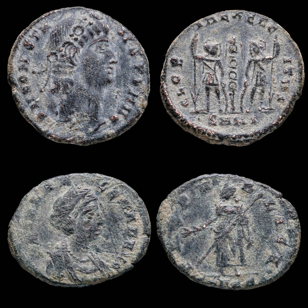 Constantine I & Helena – GLORIA EXERCITVS, Nicomedia/PAX PVBLICA – 2 Coins Lot.