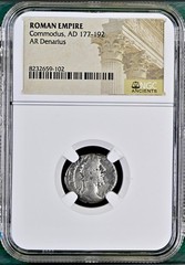 Ancient Roman Silver Denarius Emperor Commodus NGC Genuine Coin 177-192AD