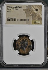 ANTIOCH. Titus. AD 79-81. AE23, Great portrait, Large SC, NGC XF