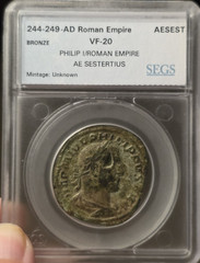 Philip I (AD 244-249) AE Sestertius – SEGS Graded VF-20 RIC 169a