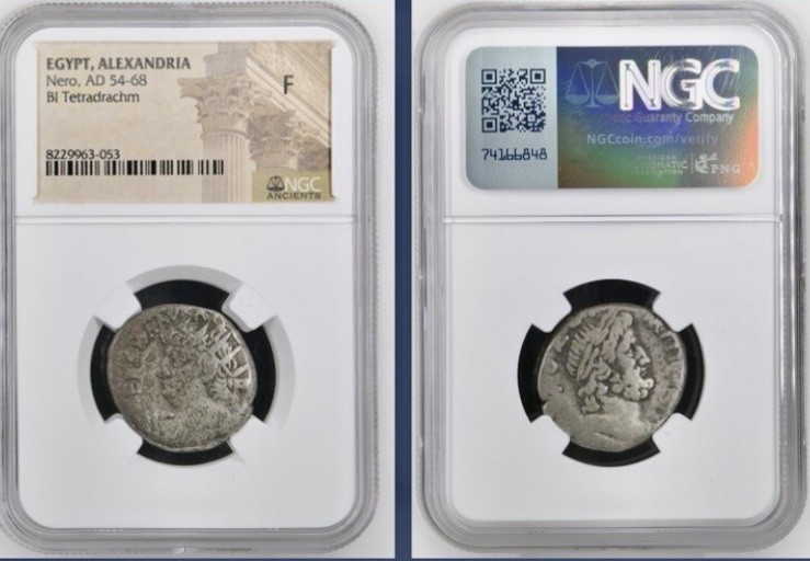 Emperor Nero Tetradrachm Minted in Alexandria Egypt 54AD-68AD NGC Graded Serapis