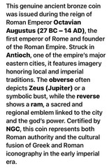 Roman Emperor Octavian Augustus 27BC-14AD NGC Genuine Ancient Coin Zeus and Ram