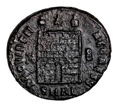 Rare Alexandria Constantius II Alexandria AE20, Camp Gate. Genuine Roman Coin