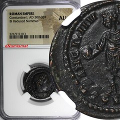 Roman Empire Constantine I AD 307-337 BI Reduced Nummus NGC AU (013)