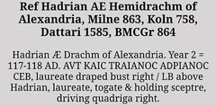 Hadrian Æ Drachm of Alexandria. Year 2 = 117-118 AD. Hadrian driving Quadriga