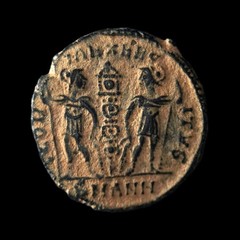 ROME. 335, Æ Follis – Constantius II, GLORIA EXERCITVS, Antioch, SMANH, Caesar