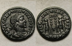 Constantius Caesar 336 AD Aquileia Rare ancient Roman coin Soldiers standards F