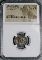 226 NGC Ch VF Severus Alexander Denarius Roman Empire Annona Grain (26041603C)