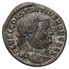 ROMAN EMPIRE – 300-301 AE Follis – Constantius I – Genius Pouring Out Patera