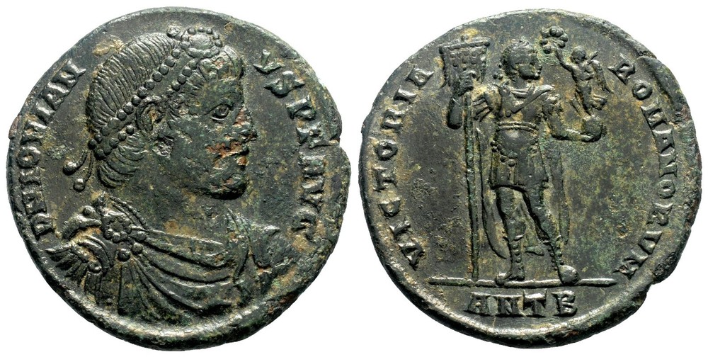 *AET* JOVIAN AE1 (Double Maiorina). EF-/EF. VICTORIA ROMANORVM. Scarce and Nice!