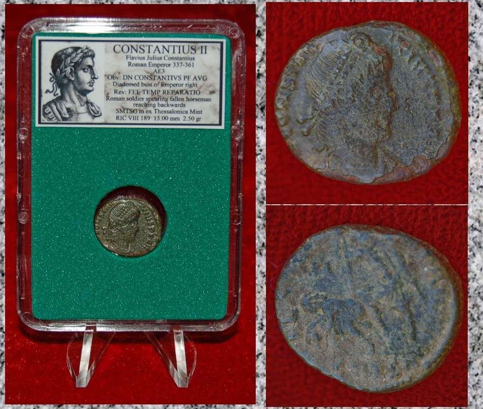 Ancient Roman Empire Coin CONSTANTIUS II Roman Soldier Spearing Fallen Horseman