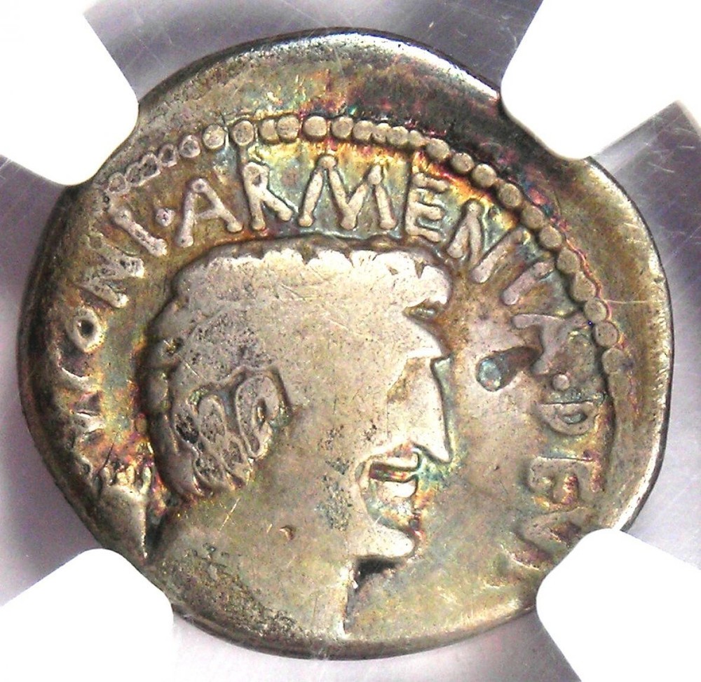 Cleopatra VII and Marc Antony AR Denarius Silver Coin 34 BC – Certified NGC VG