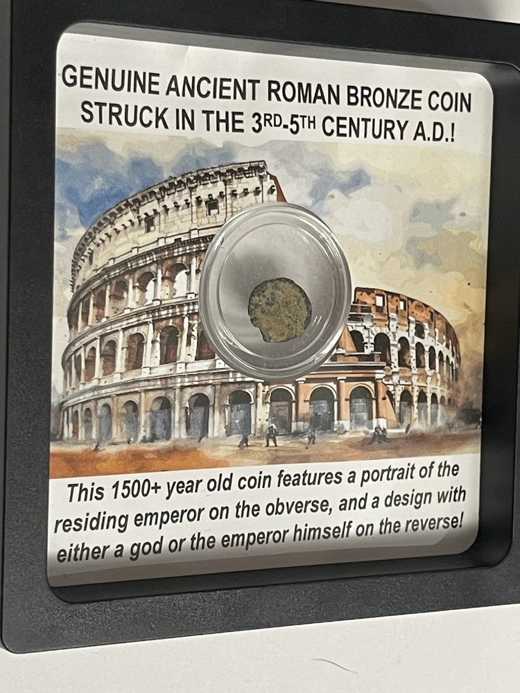 Authentic Roman Empire Bronze Coin Historical Framed In Case Souvenir Antique