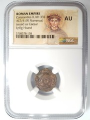 Constantius II Roman Empire BI Nummus AE3/4 NGC AU Ancient Epfig Hoard Pedigree