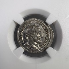 Roman Empire – Maximinus I, AD 235-238 – AR Denarius – NGC MS – Salus Seated