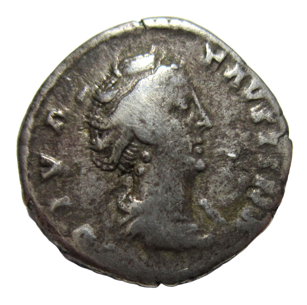 SILVER DENARIUS. DIVA FAUSTINA I DIED 141 AD. WIFE OF ANTONINUS PIUS. TEMPLE REV