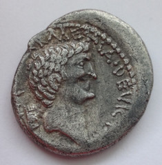Roman (Imperatorial). Extremely rare AR Denarius of Cleopatra and Mark Antony.