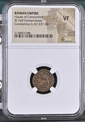 NGC VF GLADIATOR REVERSE AE3 of Constantius II AD 337-361 EXTREMELY FINE