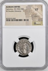 Female Roman Empress Salonina NGC Graded Coin 254-268 AD Double Denarius Genuine