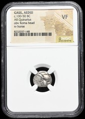 CELTIC GAUL, Aedui. 1st Century BC. Silver Quinarius, Horse, NGC VF