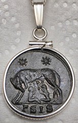 Roman Imperial She Wolf & Twins URBS Goddess Roma Coin Silver Necklace with COA